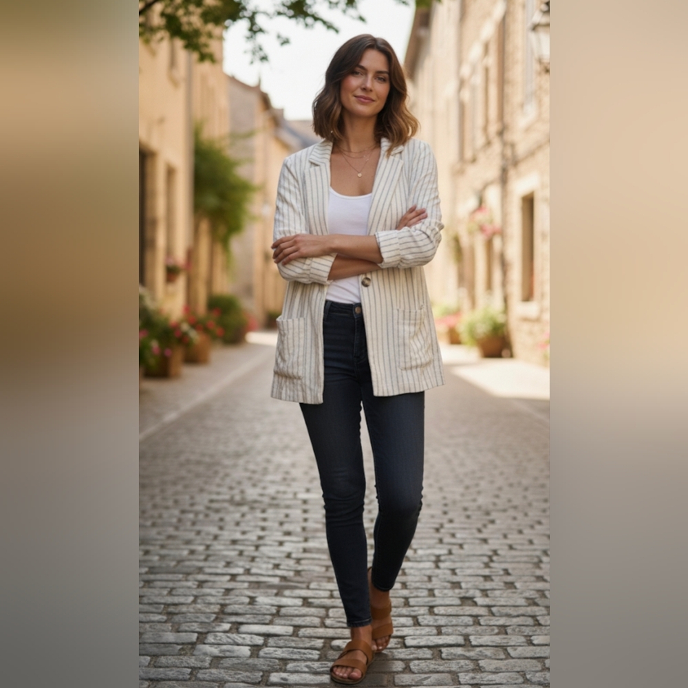 H by Halston Cream Striped Blazer